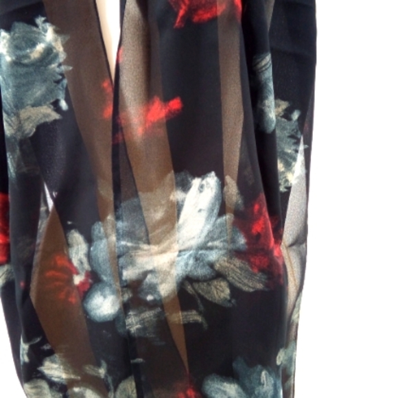 Vintage Dark Floral Semi Sheer Panel Red Gray Roses Romantic Neck Scarf - Picture 3 of 7